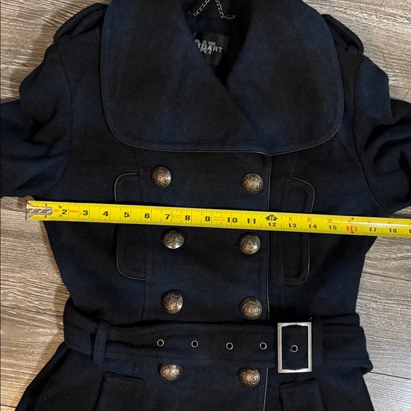 Vintage Jill Stuart plaid trench coat pea coat size small chest pocket - Picture 9 of 11